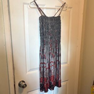 Floral Strappy Dress in Gray and Red